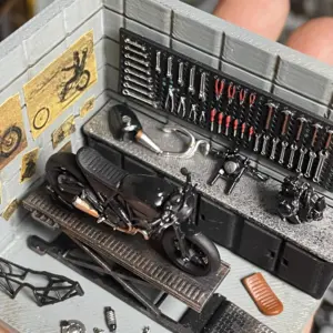 1/64 Scale Motorcycle Painting Garage Diorama 16 Se678e9f6abf74061828f63b15ed5946d3