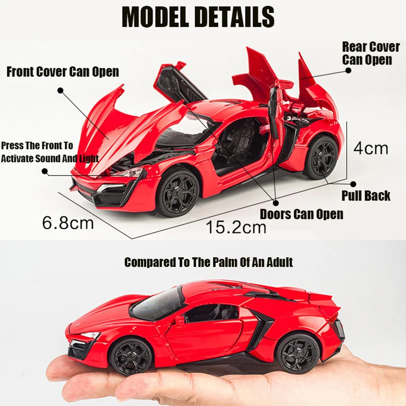 Lyken Hyper Sport 1:32 Diecast Model Red 2 Lyken Hyper Sport 1:32 Diecast Model Red - Image 2