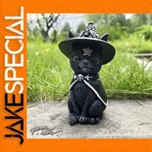 Witch Cat Garden Statue for Halloween Decor