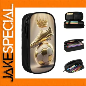 Soccer Pencil Case with Golden Crown Design