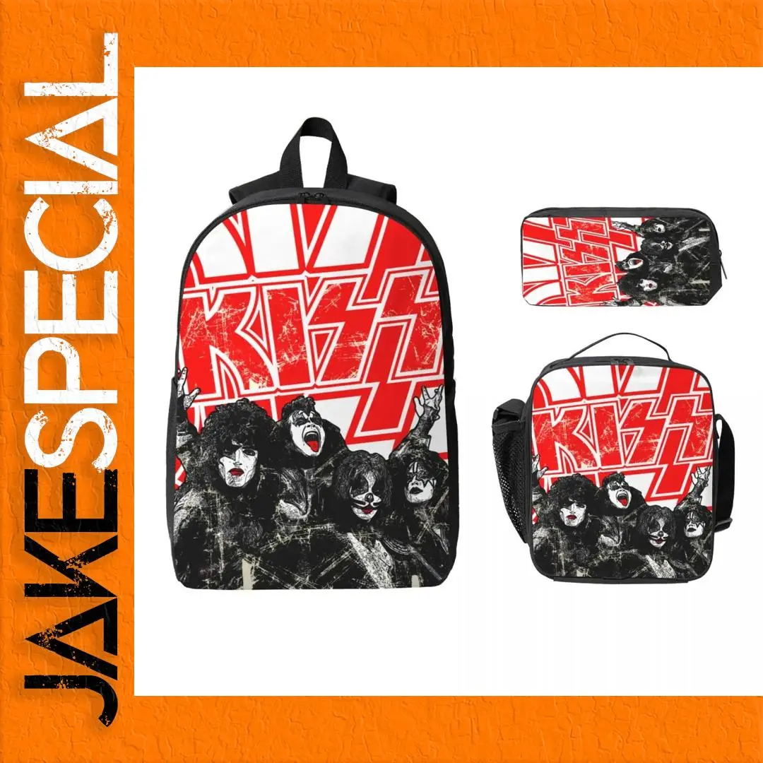 KISS 3-Piece School Bag Set Red and Black 1 KISS 3-Piece School Bag Set Red and Black