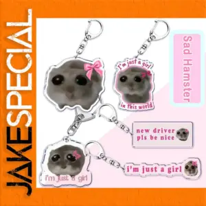 Fun Meme Sad Hamster Keychain Accessory