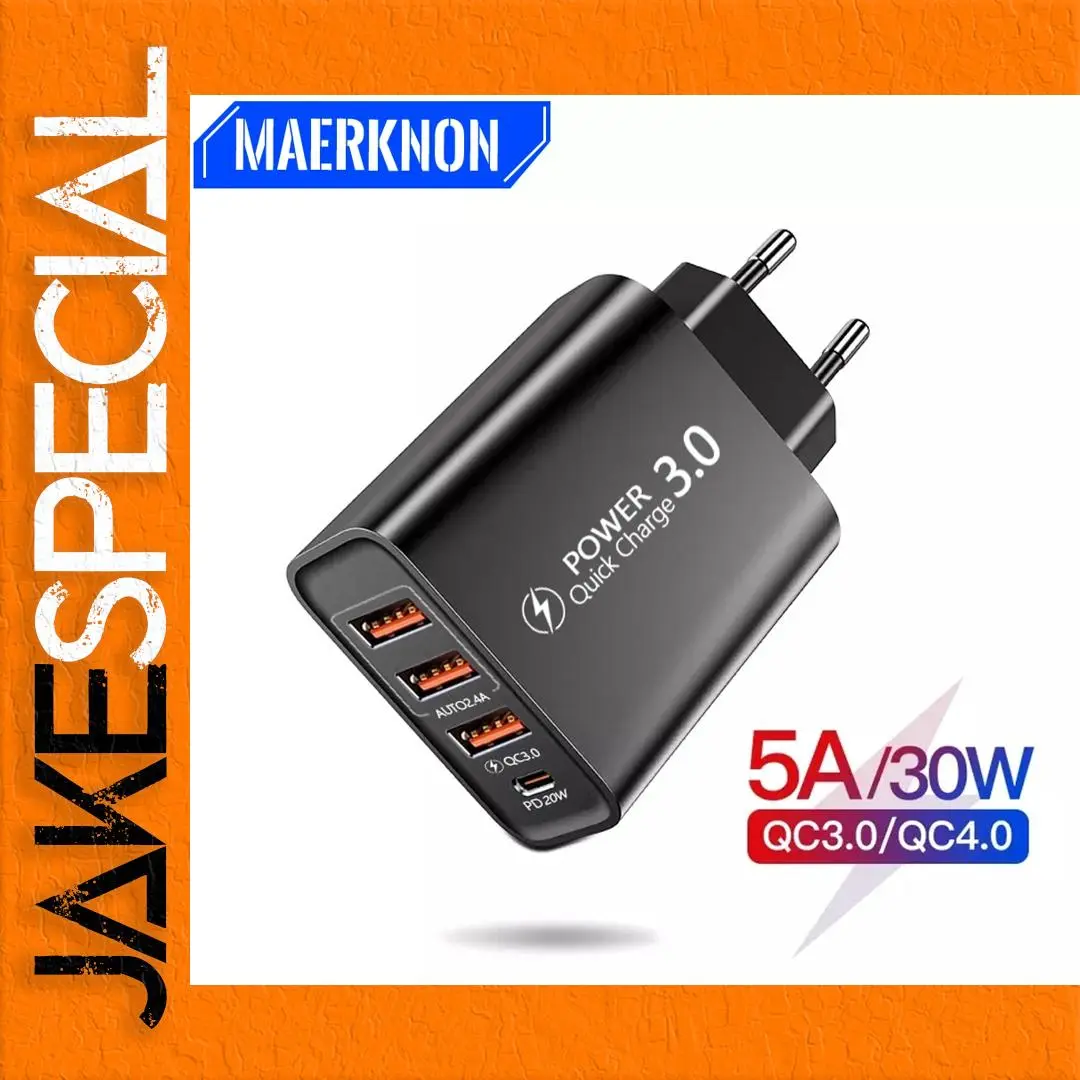 USB 30W Fast Charger with 4 Ports 1 USB 30W Fast Charger with 4 Ports