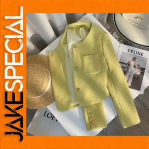 Women's Light Yellow Round Neck Jacket