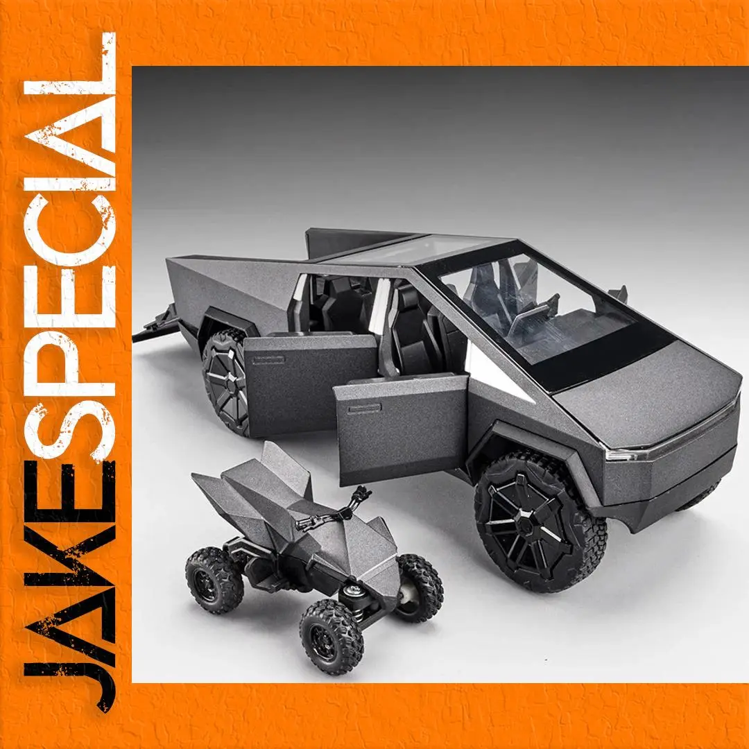 1:32 Scale Die-Cast Cybertruck Model with ATV 1 1:32 Scale Die-Cast Cybertruck Model with ATV