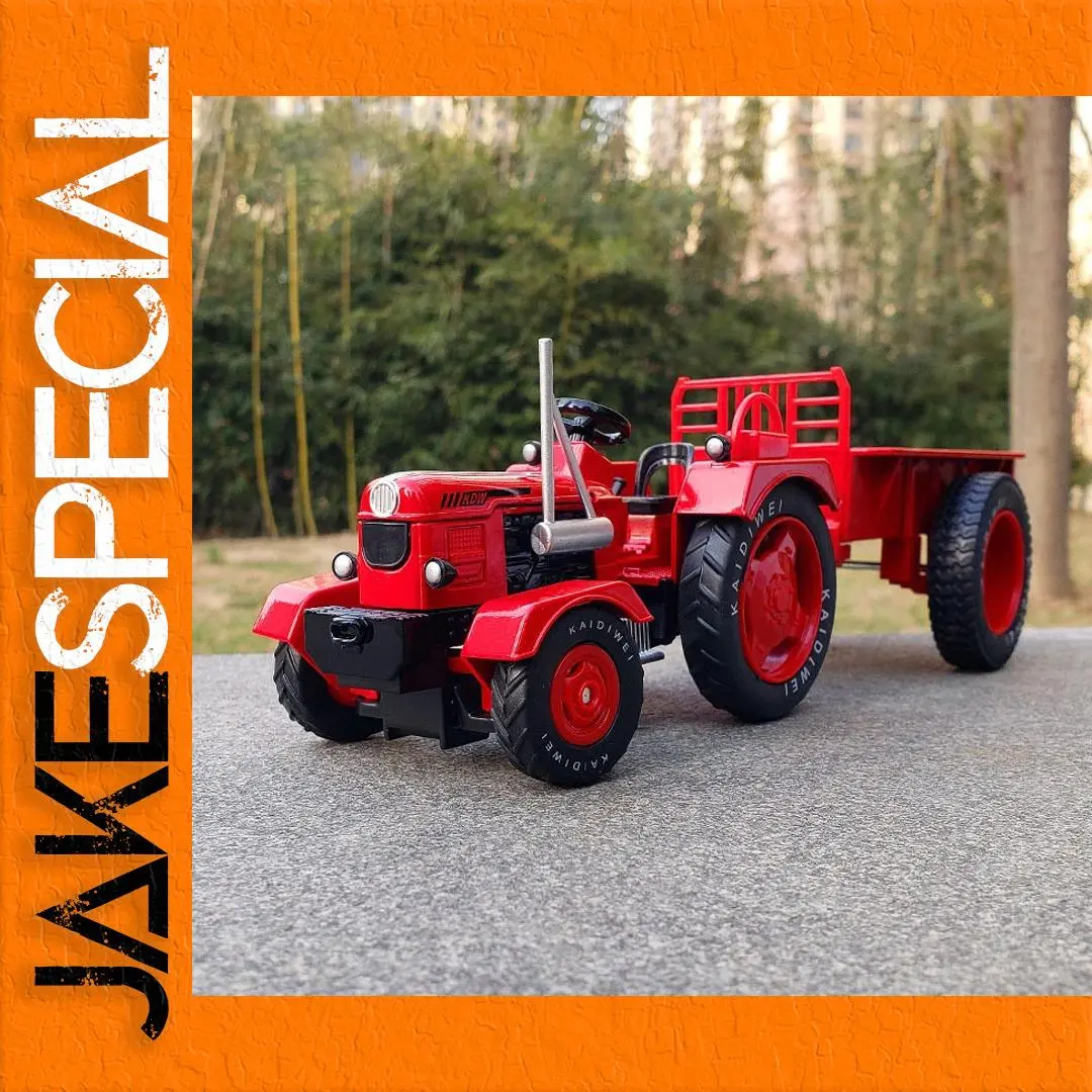 1:18 Scale Vintage Red Tractor Model with Trailer 1 1:18 Scale Vintage Red Tractor Model with Trailer