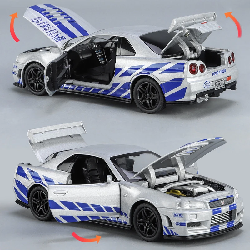 GTR R34 Skyline 1:32 Diecast Model with Lights 3 GTR R34 Skyline 1:32 Diecast Model with Lights - Image 3