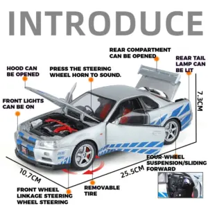 Nissan GTR R34 Skyline 1:18 Diecast Model Car 20 S87caee48e314412b888ff0ce9785877bD