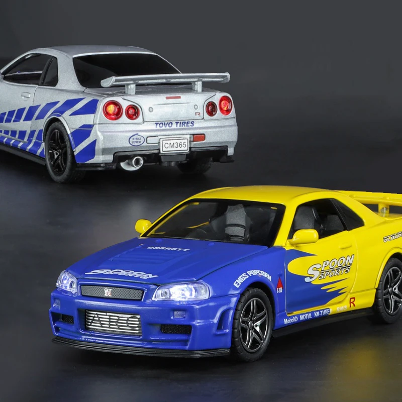 1:32 GTR R34 Diecast Model Car with Lights 4 1:32 GTR R34 Diecast Model Car with Lights - Image 4