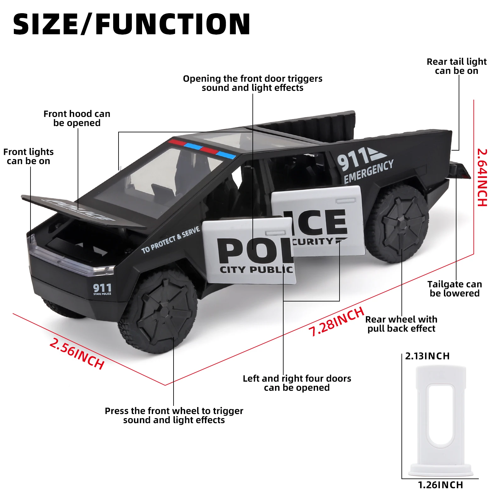 1:32 Scale Diecast Cybertruck Police SUV Model 3 1:32 Scale Diecast Cybertruck Police SUV Model - Image 3
