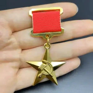 Soviet-Style Medal with Red Ribbon 13 Saa048bb2106b4a118e5c1334fe5e922fU