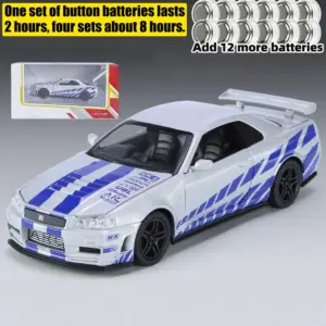 1:32 GTR R34 Diecast Model Car with Lights 23 Sc945ee640aa44db4b669a2e4d34d1560H