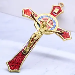 Golden Saint Benedict Cross Pendant 12x7 cm 10 Sd265060952e447119aa6bf4d7d219049I