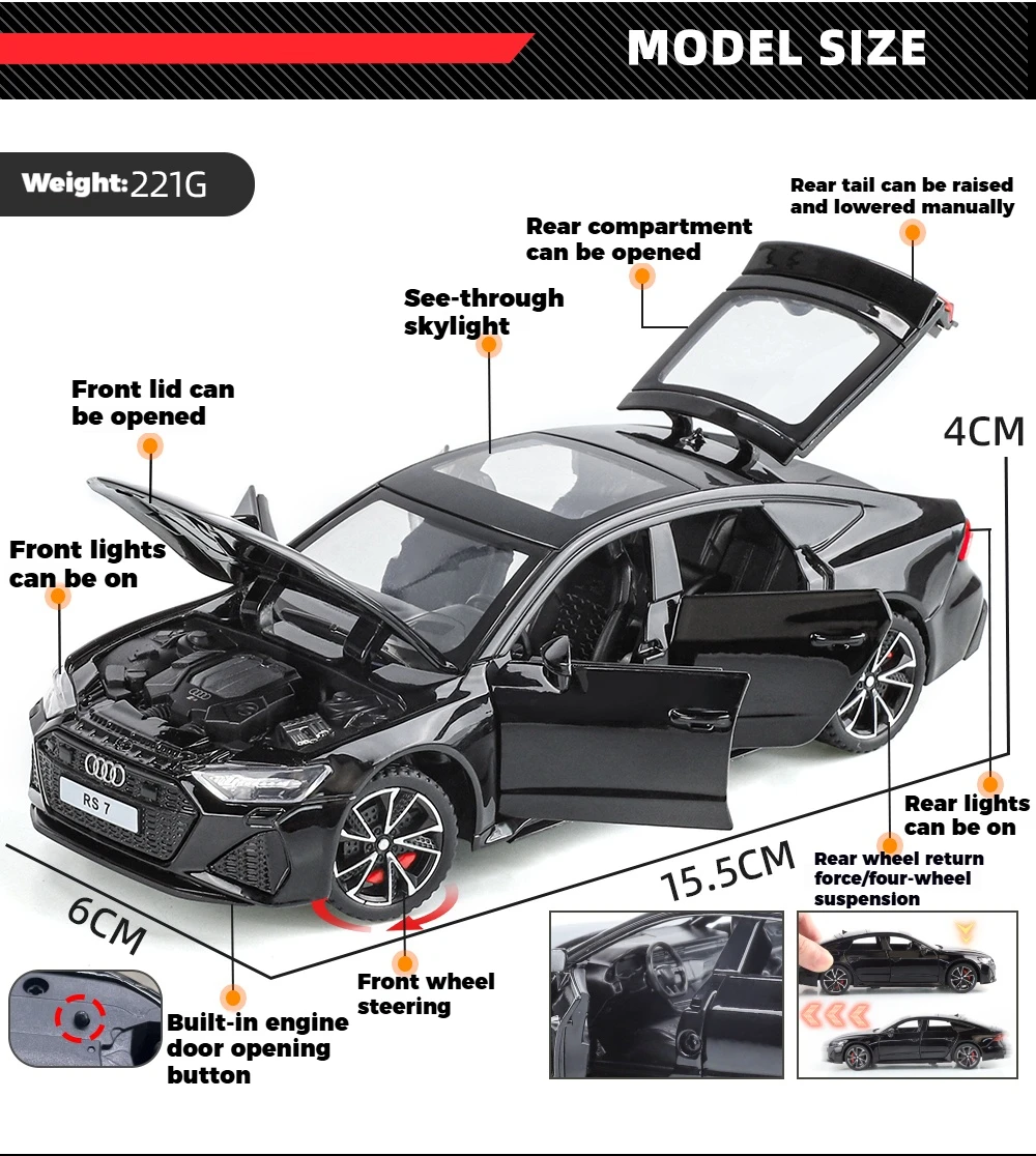 Diecast 1:32 RS7 Sports Car Model 2 Diecast 1:32 RS7 Sports Car Model - Image 2