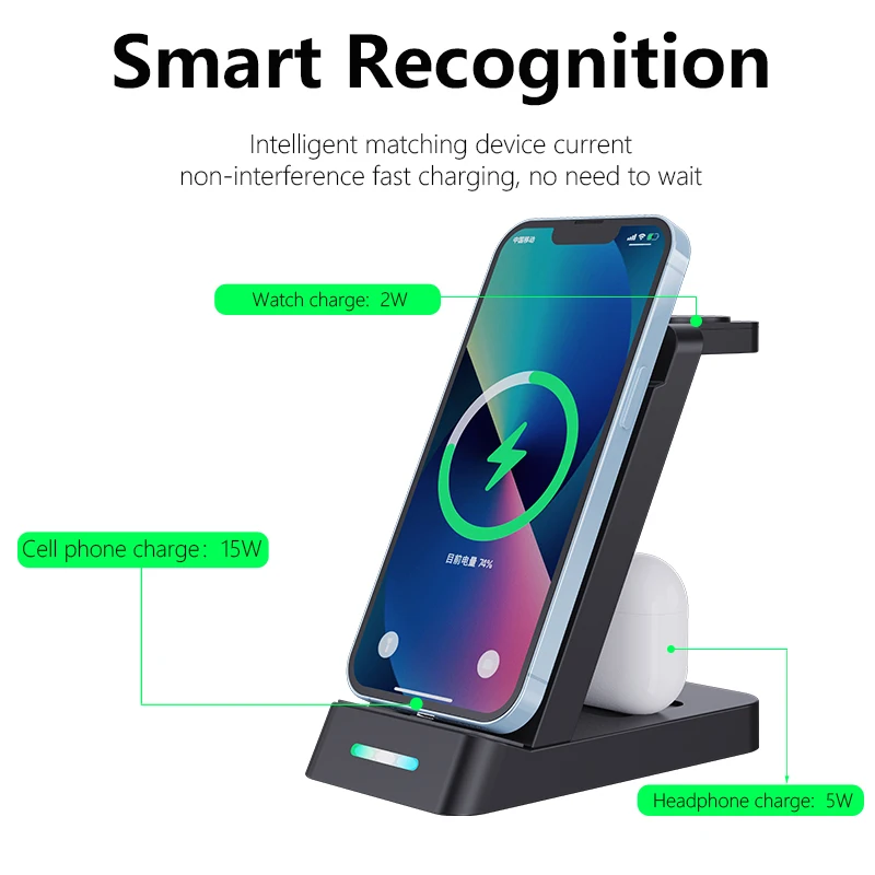 Three-in-One Wireless Charger for Smartphones and Earbuds 6 Three-in-One Wireless Charger for Smartphones and Earbuds - Image 6