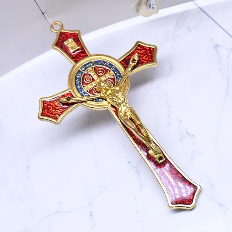Golden Saint Benedict Cross Pendant 12x7 cm 3 Golden Saint Benedict Cross Pendant 12x7 cm - Image 3