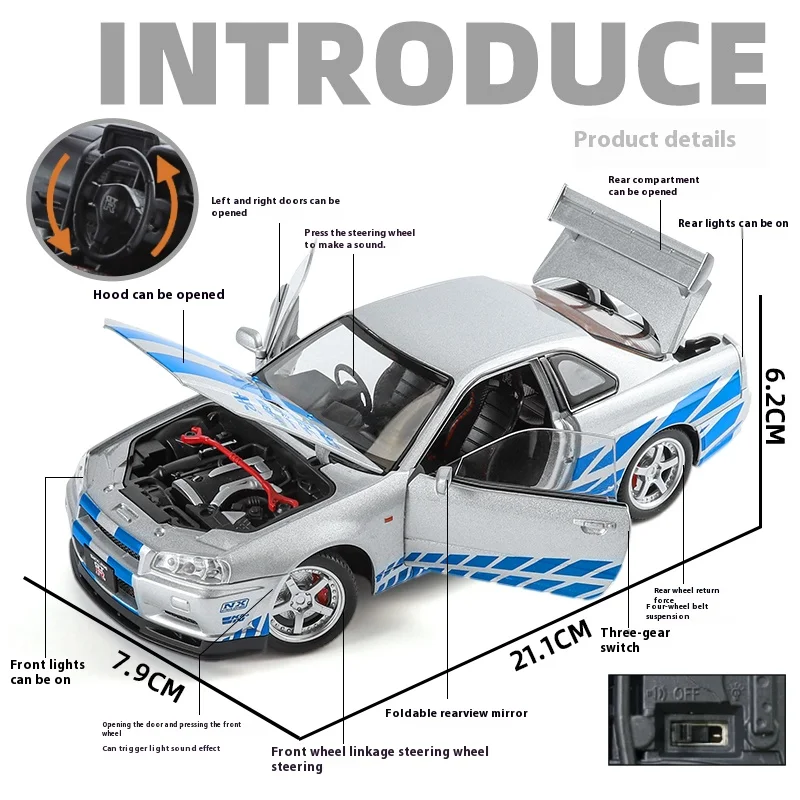 Nissan GTR R34 Skyline 1:24 Diecast Model 3 Nissan GTR R34 Skyline 1:24 Diecast Model - Image 3