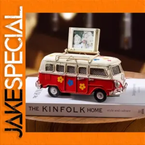 Vibrant Red Diecast Minibus Photo Frame Model