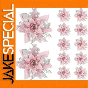 Pink Artificial Christmas Flower Set, 14.5cm, 5 Pieces