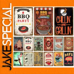Retro BBQ Party Metal Sign Plaque 20x30 cm
