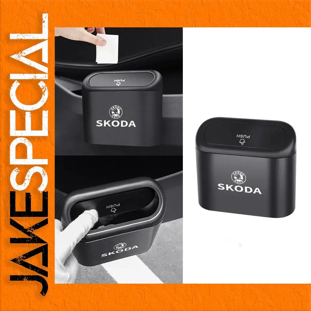 Skoda Black Car Trash Can with Flip Lid 1 Skoda Black Car Trash Can with Flip Lid