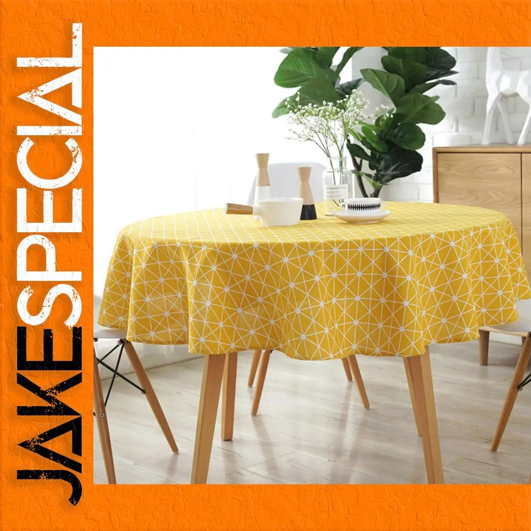 Vibrant Yellow Linen Round Tablecloth 120/150cm 1 Vibrant Yellow Linen Round Tablecloth 120/150cm