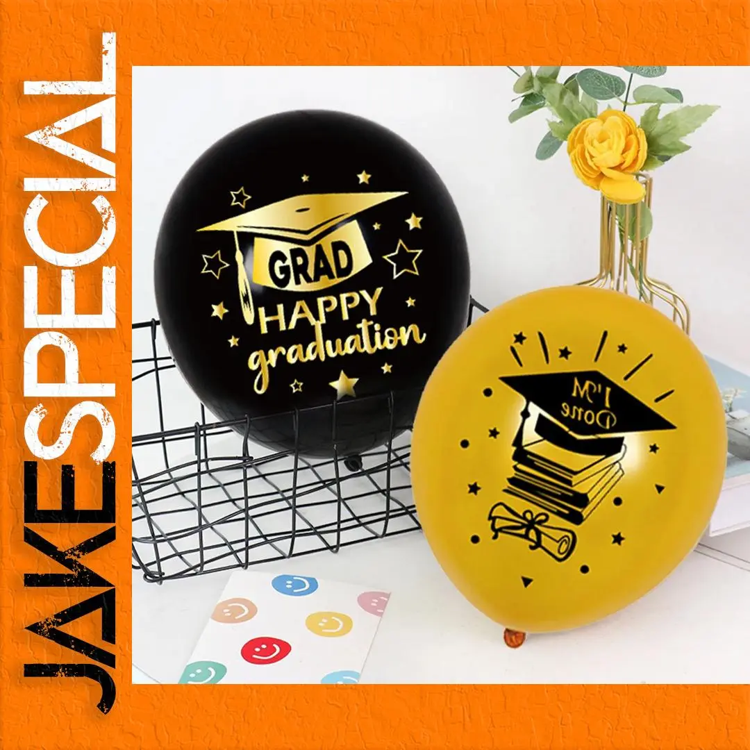 Graduation Balloons Set 10 Latex 12" Black, Gold, Yellow 1 Graduation Balloons Set 10 Latex 12" Black, Gold, Yellow