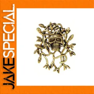 Retro Horror Skull Brooch with Snake Design