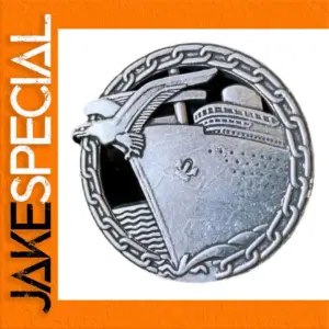 Vintage 3D Metal Ship Badge in Silver Finish