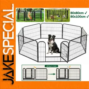 Black Iron Pet Fence with 8 Foldable Panels