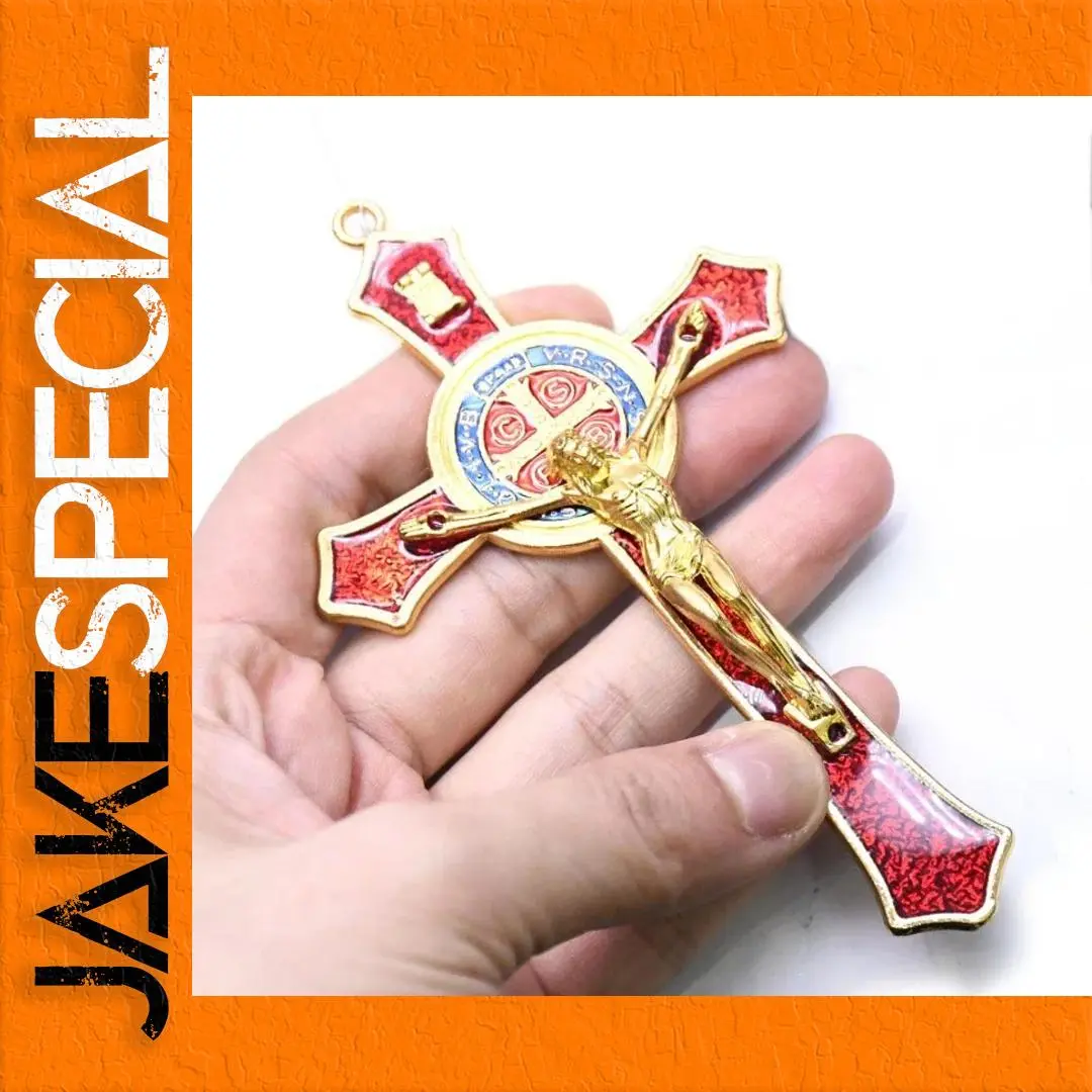 Golden Saint Benedict Cross Pendant 12x7 cm 1 Golden Saint Benedict Cross Pendant 12x7 cm