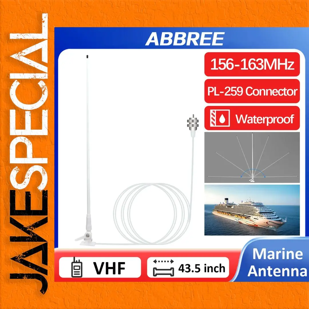 ABBREE 43 Inch Marine VHF Antenna 3.5 dB 1 ABBREE 43 Inch Marine VHF Antenna 3.5 dB