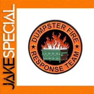 Humorous Cartoon Dumpster Fire Metal Pin