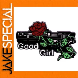 Gun and Rose Brooch with Good Girl Inscription