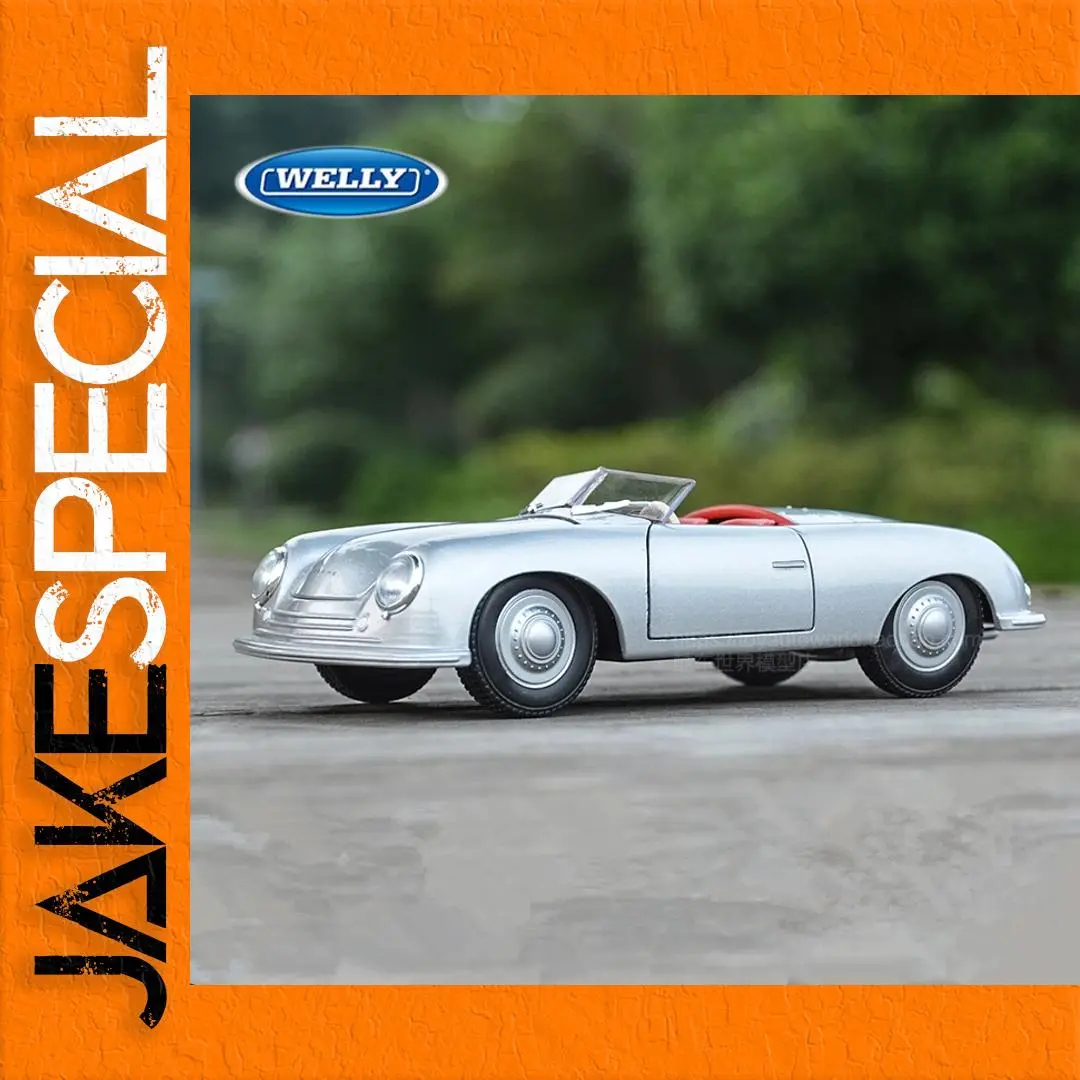 Silver Porsche 356 Roadster Diecast Model 1:24 Scale 1 Silver Porsche 356 Roadster Diecast Model 1:24 Scale