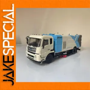 White and Blue Die-Cast Cleaning Sweeper Truck