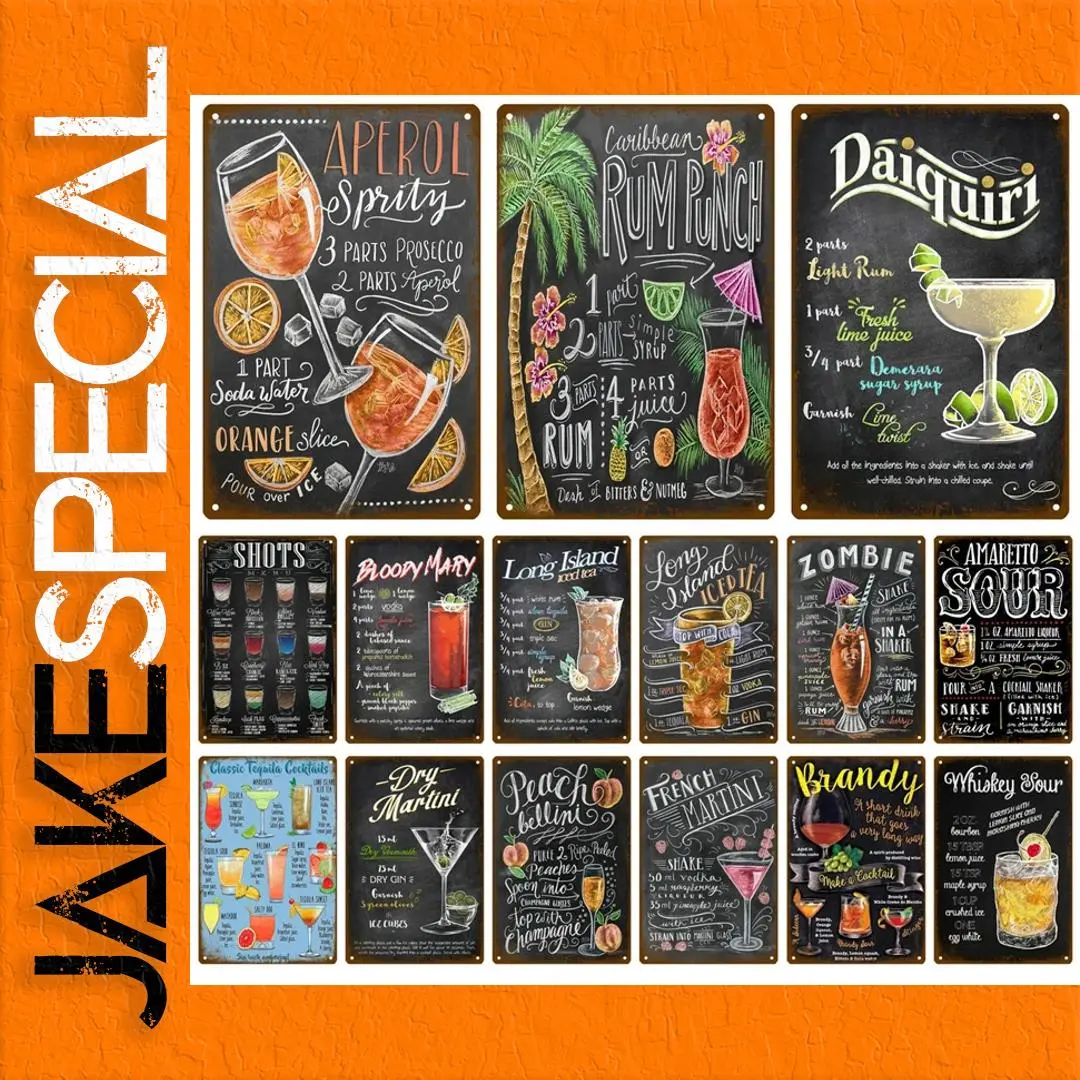 Vintage-Style Metal Cocktail Sign Plaque 20x30 cm 1 Vintage-Style Metal Cocktail Sign Plaque 20x30 cm