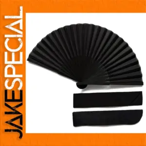 Vintage Black Hand Fan with Wooden Ribs