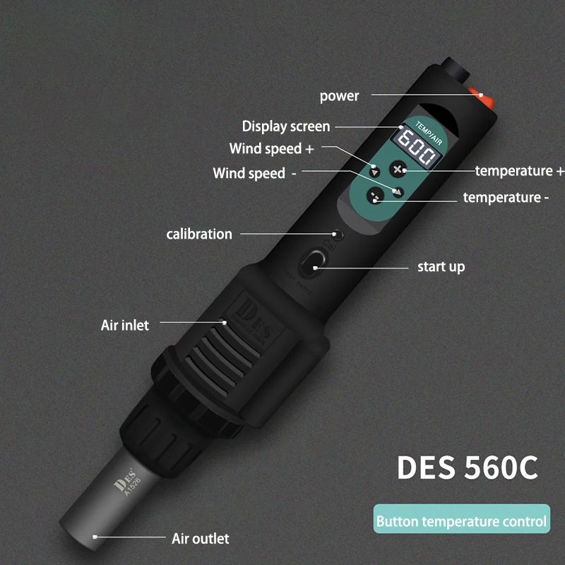Digital Hot Air Gun DES560B/C 560W 80-600°C 7 Digital Hot Air Gun DES560B/C 560W 80-600°C - Image 7