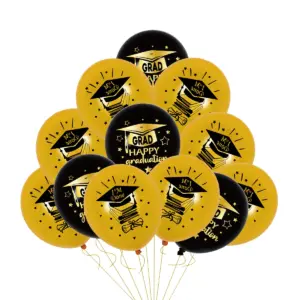 Graduation Balloons Set 10 Latex 12" Black, Gold, Yellow 14 S022f6a0a26db41b58e5bfbeed0aeb15eY