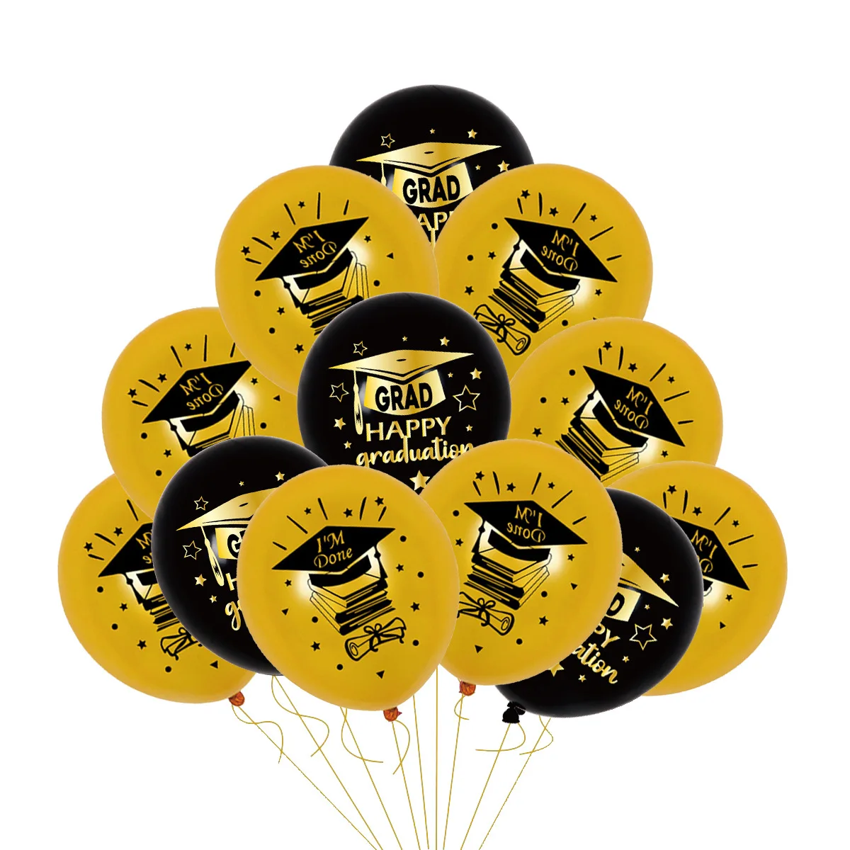 Graduation Balloons Set 10 Latex 12" Black, Gold, Yellow 5 Graduation Balloons Set 10 Latex 12" Black, Gold, Yellow - Image 5