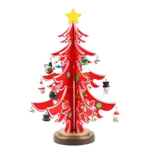 Vibrant Wooden Christmas Tree Ornament in Two Sizes