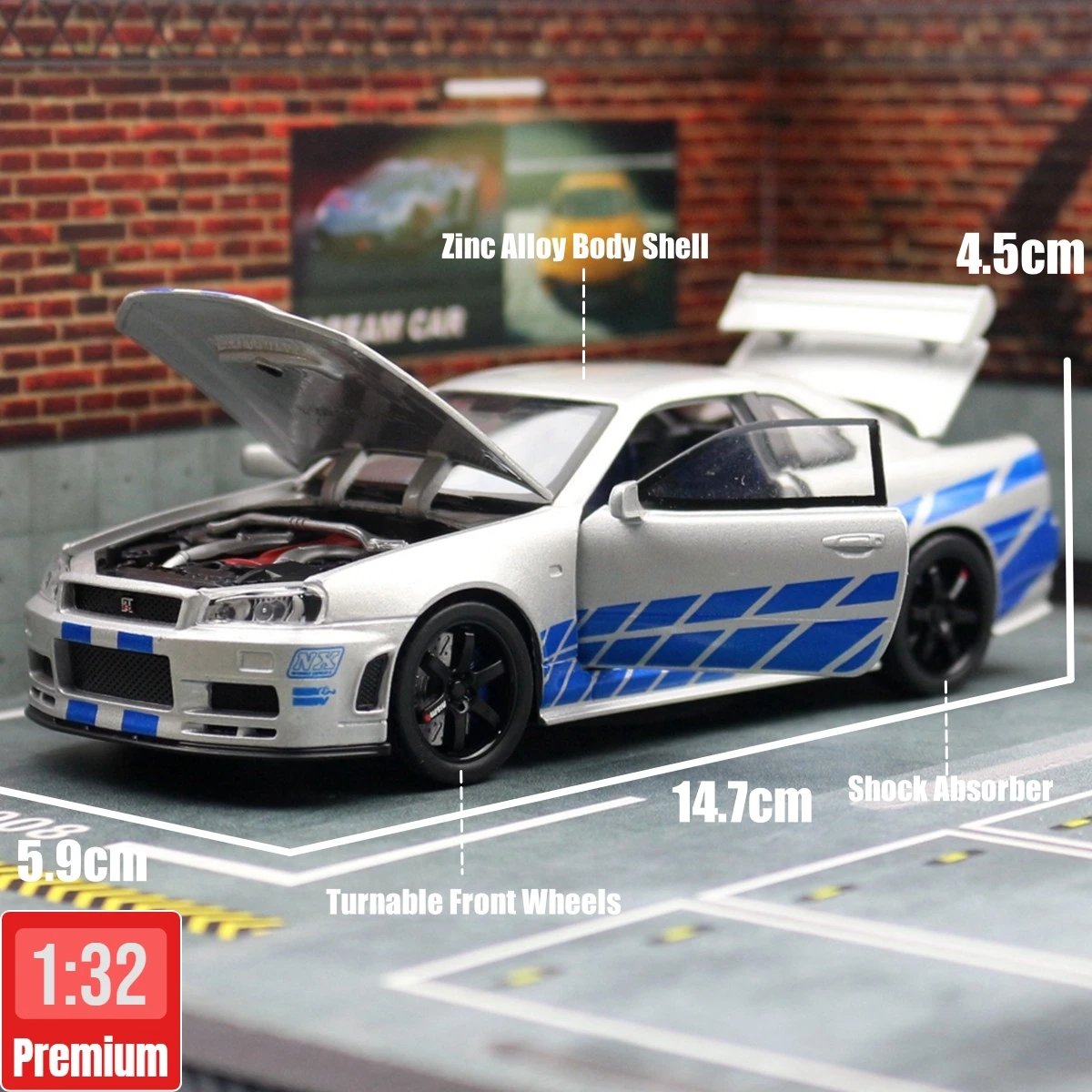 Nissan Skyline GTR R34 1:32 Scale Diecast Model 2 Nissan Skyline GTR R34 1:32 Scale Diecast Model - Image 2