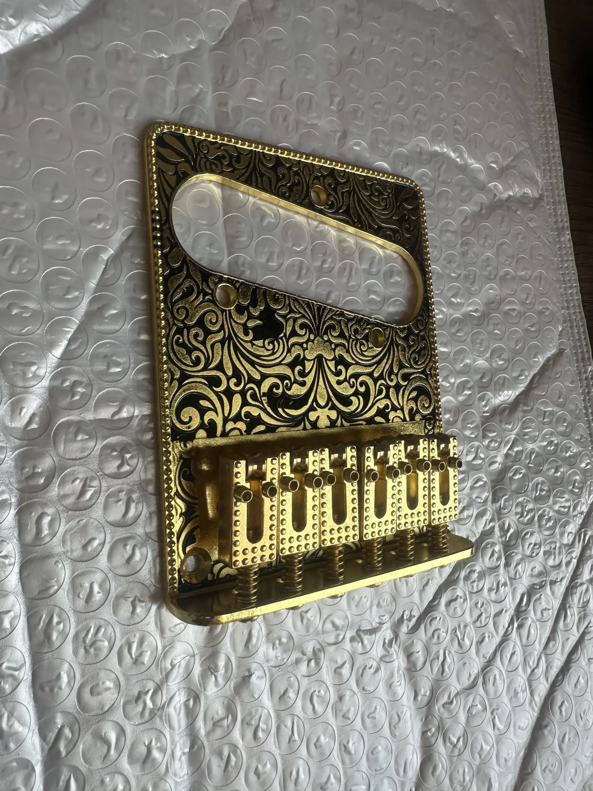 Golden Ornate Guitar Bridge Plate for Telecaster 5 Golden Ornate Guitar Bridge Plate for Telecaster - Image 5
