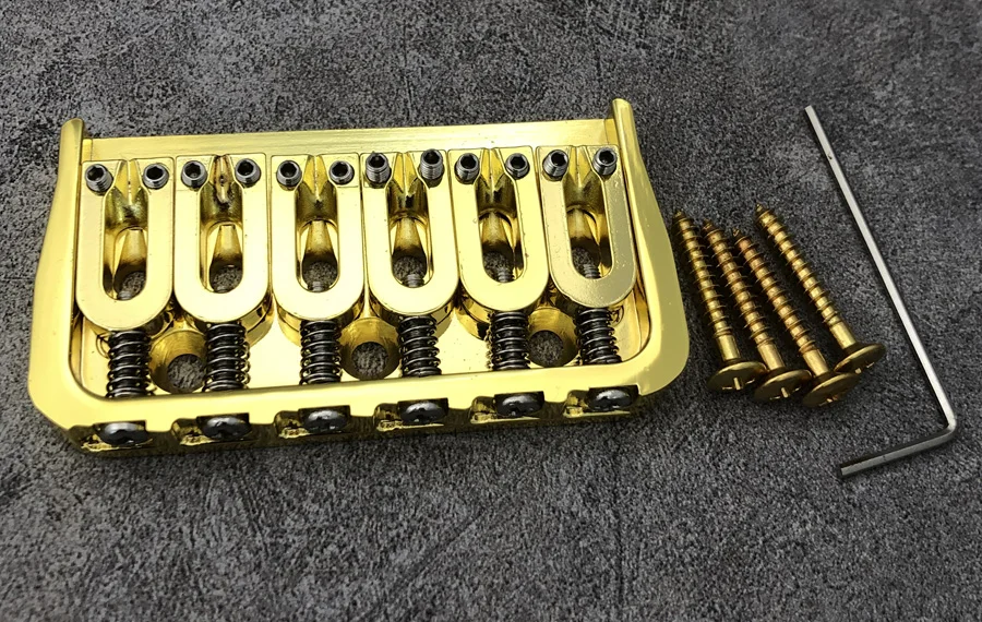 Gold Fixed Guitar Bridge with Stainless Saddles 2 Gold Fixed Guitar Bridge with Stainless Saddles - Image 2