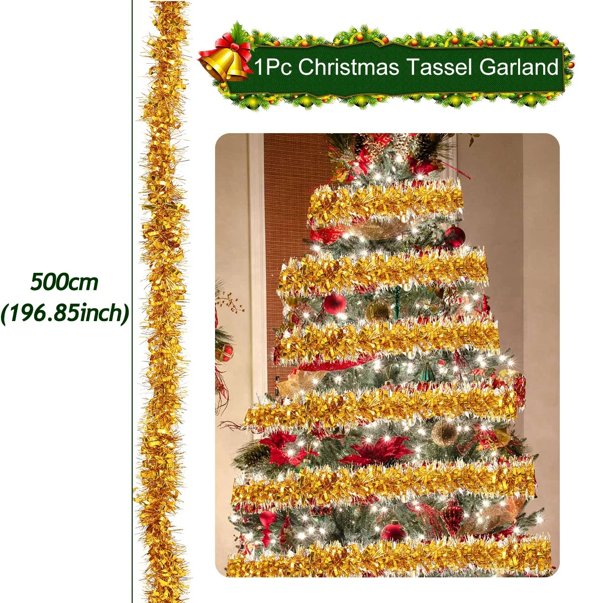 Festive Christmas Glitter Tinsel Tassel Garland 8 Festive Christmas Glitter Tinsel Tassel Garland - Image 8