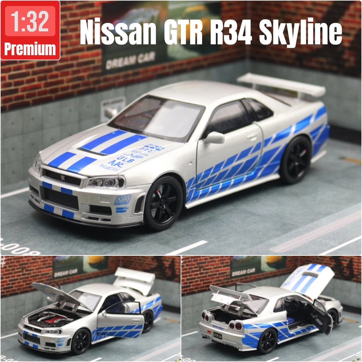 Nissan Skyline GTR R34 1:32 Scale Diecast Model 7 Nissan Skyline GTR R34 1:32 Scale Diecast Model - Image 7