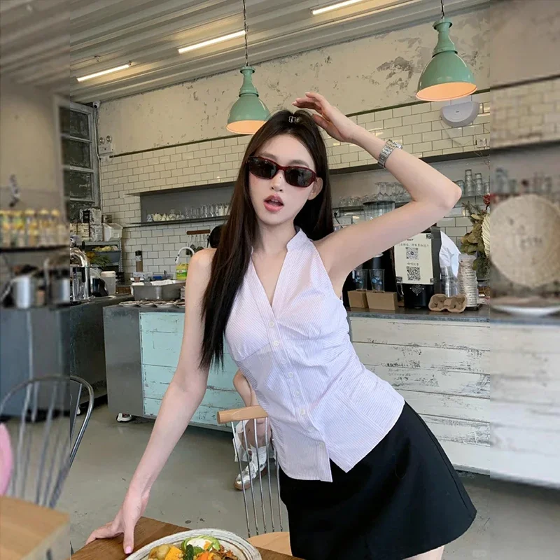 Backless Women's Striped Sleeveless Top 3 Backless Women's Striped Sleeveless Top - Image 3