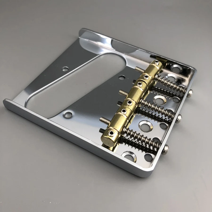 Vintage Chrome Tele Guitar Bridge with Brass Saddles 1 Vintage Chrome Tele Guitar Bridge with Brass Saddles