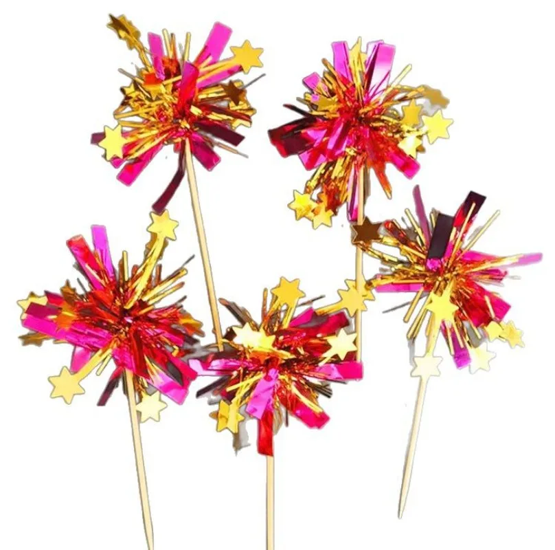 Gold Firework Cupcake Toppers Set of 5 4 Gold Firework Cupcake Toppers Set of 5 - Image 4